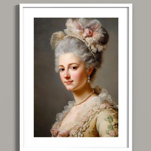 18th Century Lady Portrait | Rococo Style Vintage Woman Art | Floral Dress & Pearls | Digital Oil Painting | Commercial Use
