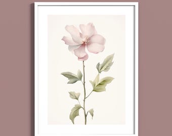 Soft Vintage Botanical Flower & Plant Prints | Minimalist Watercolor Botanical Illustrations | Antique Herbarium Style | Digital Download