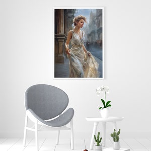 Elegant Vintage Painting of a Woman in a Long Dress and Hat - Digital ...
