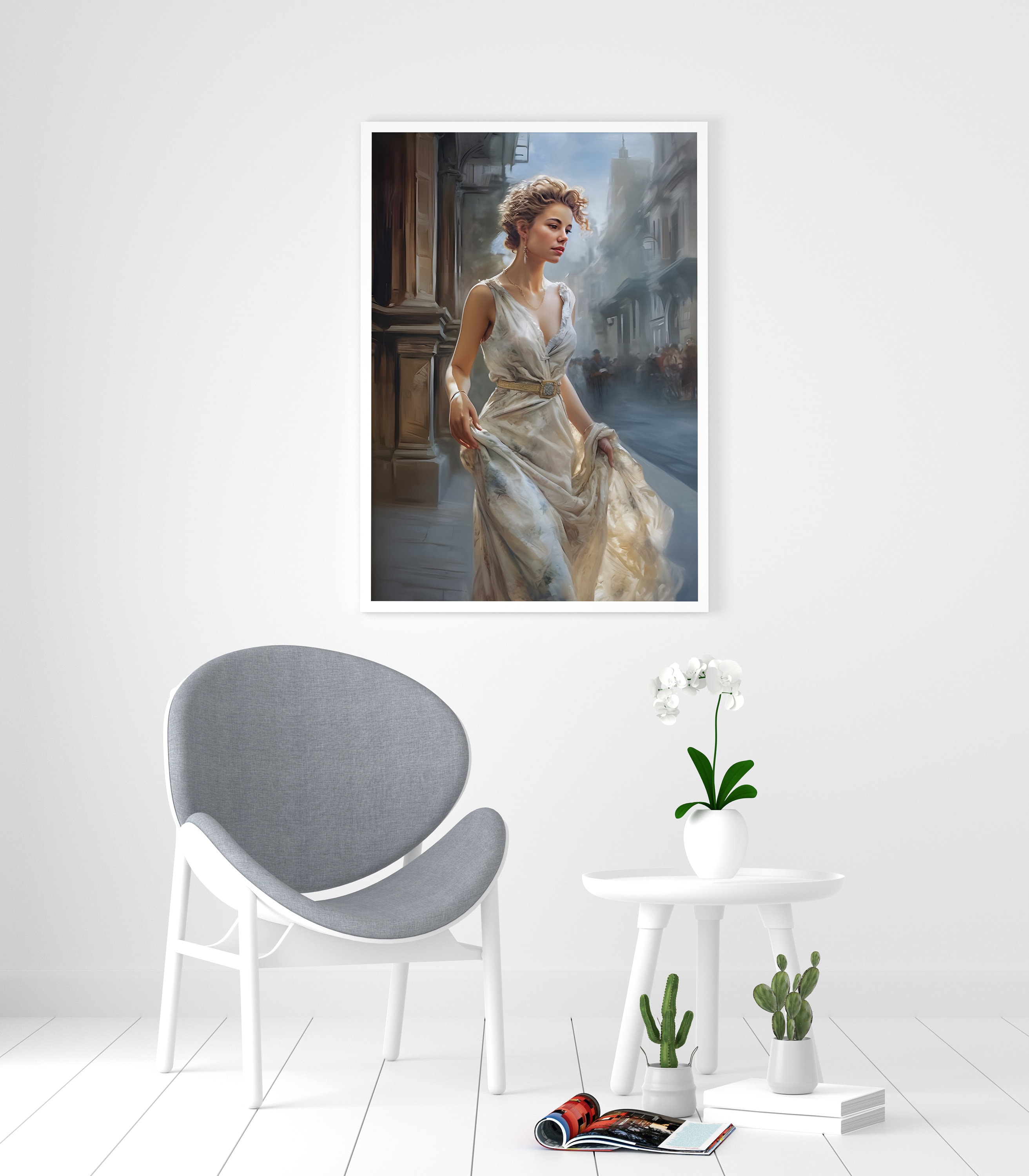 Elegant Vintage Painting of a Woman in a Long Dress and Hat - Digital ...