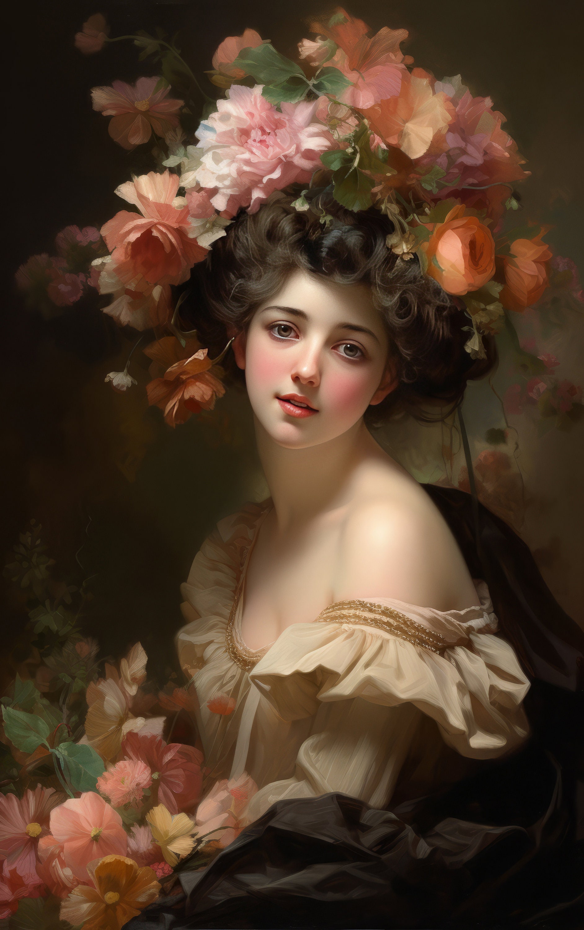 Vintage-inspired Portrait of a Medieval Young Girl With Flower Crown ...