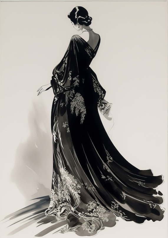 Hermosa mujer con vestido largo negro Descarga digital