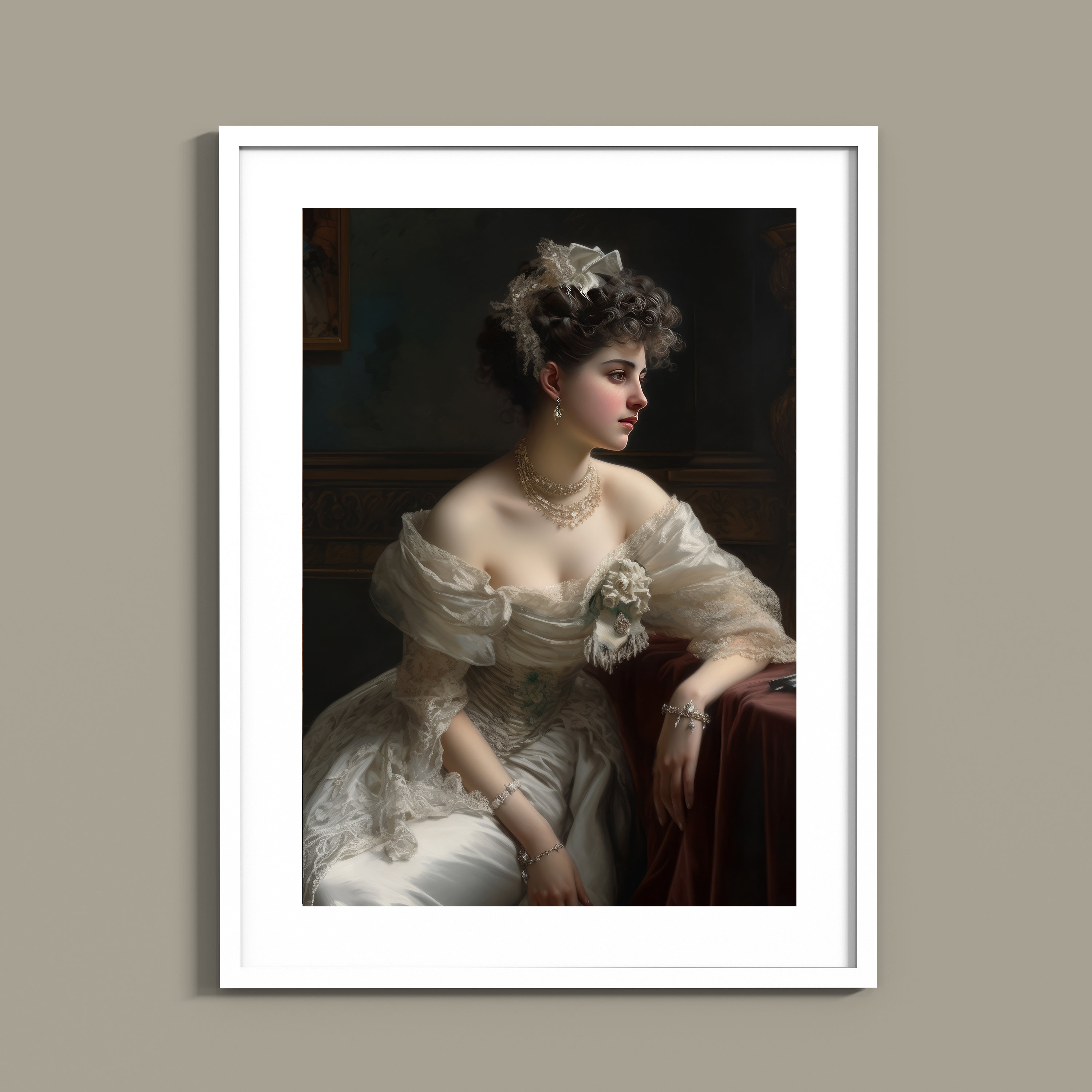 Elegant Victorian Lady Portrait in Opulent Attire Vintage Wall Art ...