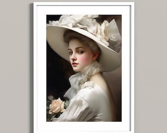 Elegant Vintage Painting of a Woman in a Blue Long (Download Now) - Etsy