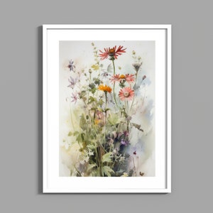 Whimsical Bouquet of Wildflowers Watercolor Art | Instant Digital Download | Printable Wall Decor