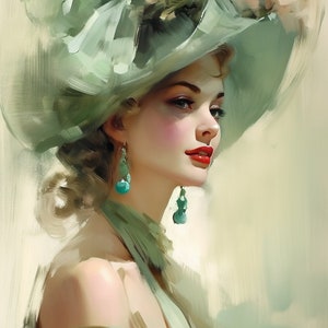 Vintage Woman in Large Hat | Instant Digital Download |Printable | Victorian Portrait. Digital painting