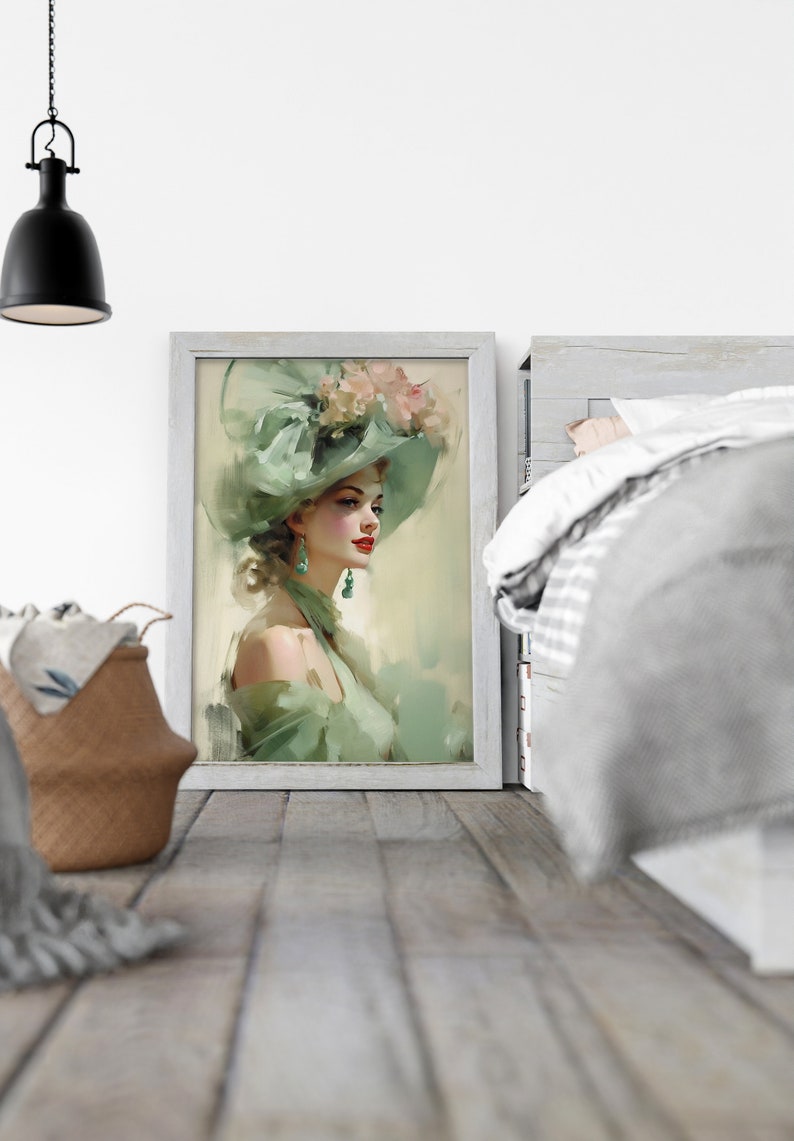 Fashion Head of a Woman in a Hat 1962 Painting With Wood Photo Frame (Multicolor)
