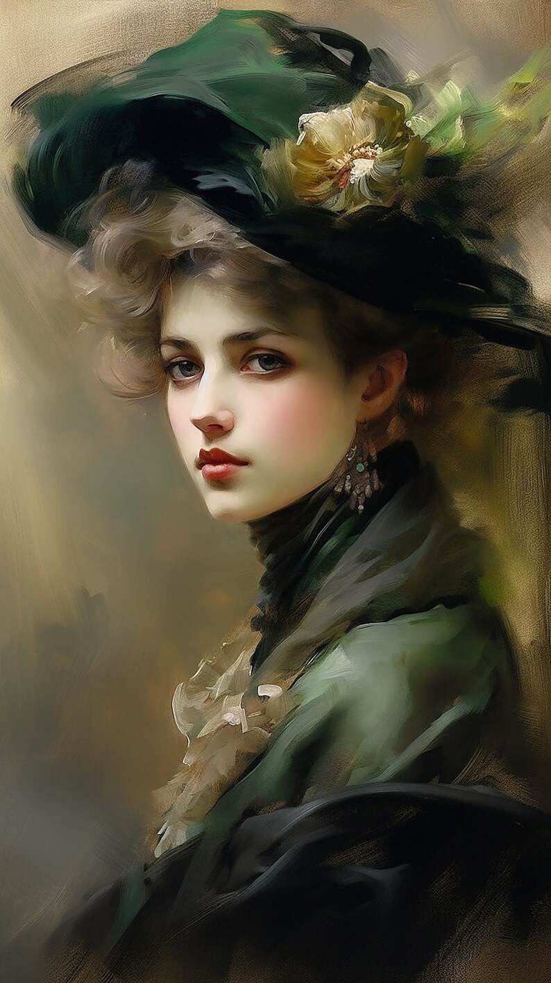 Vintage Woman in Large GREEN Hat | Instant Digital Download |printable ...