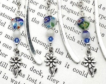 Floral Glass Bead Charm Bookmark, Unique Beaded Bookmark, Shepherd Hook Bookmark, Book Lovers Gift