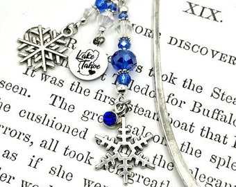 Lake Tahoe Snowflake Charm Bookmark, Unique Beaded Bookmark, Shepherd Hook Bookmark, Book Lovers Gift