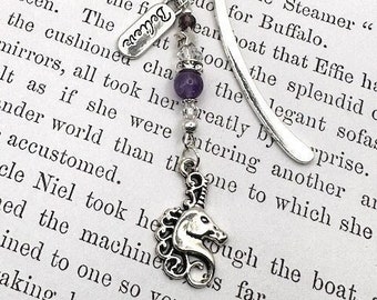 Unicorn Charm Bookmark, Unique Beaded Bookmark, Shepherd Hook Bookmark, Book Lovers Gift