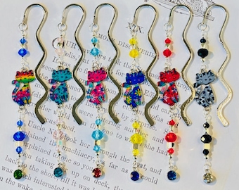 Cat Charm Bookmark, Unique Beaded Bookmark, Shepherd Hook Bookmark, Book Lovers Gift