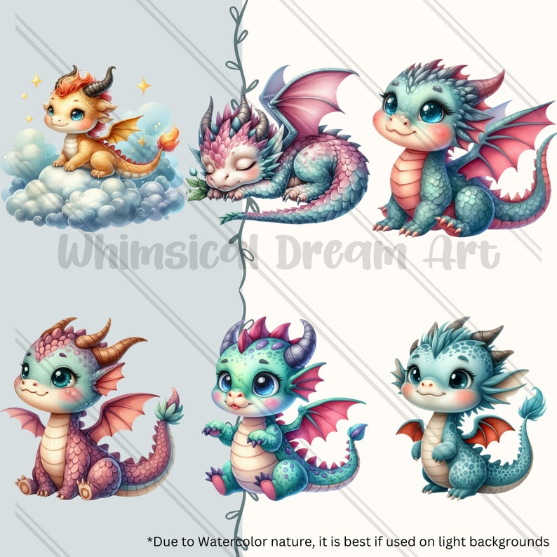 36 PNG 水彩かわいいドラゴン クリップアート、ドラゴン画像、かわいいドラゴン、かわいい動物、ファンタジー、カード作成、スクラップブック、ジャンク ジャーナル、工芸品 画像 4