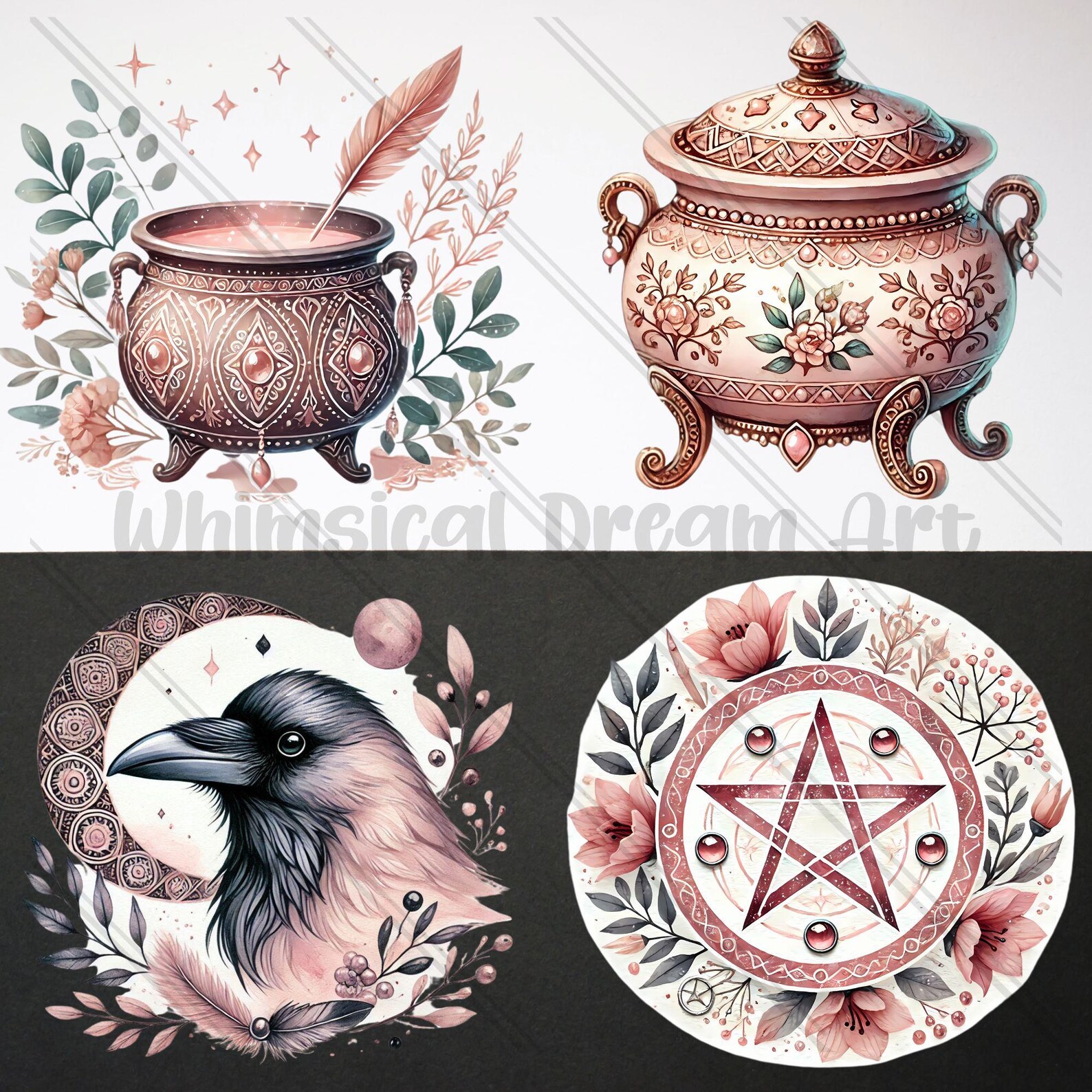 28 imágenes prediseñadas de brujas bohemias en acuarela, hermoso ...