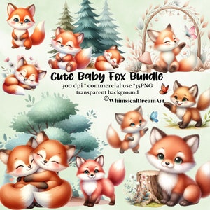 35 süße Fuchs-PNG-Sammlung, Wald-Kinderzimmer, süße Baby-Fuchs-Wandkunst, Nuetral-Kinderzimmer-Wandkunst, niedliche Tierbabys, Aquarell-Clipart