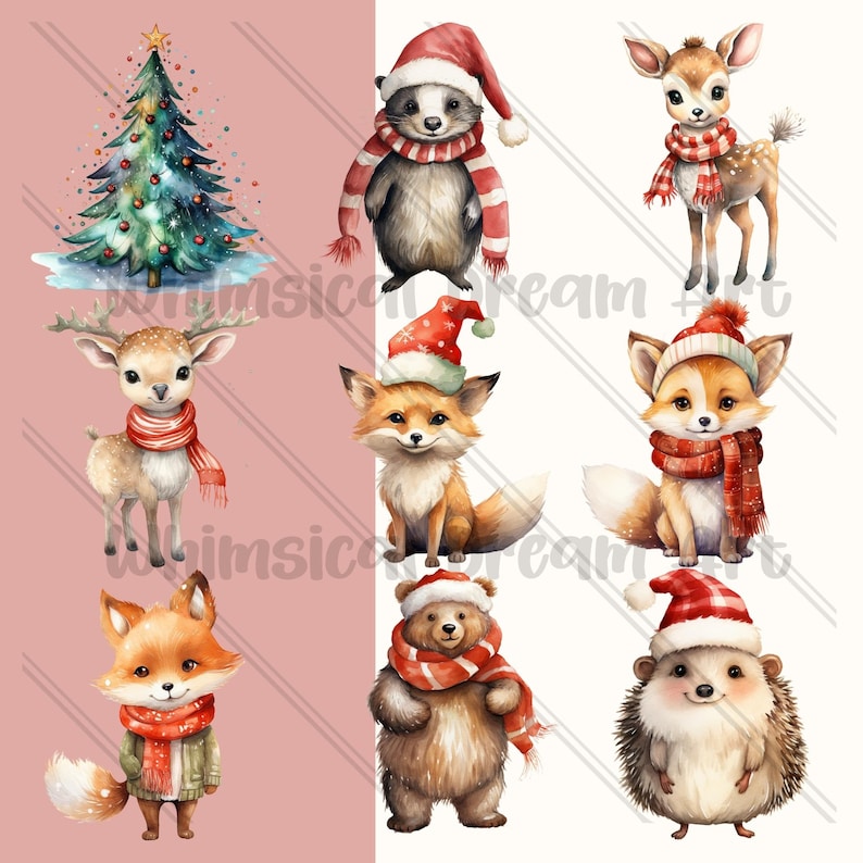 46 Christmas Woodland Animals Clipart Watercolor Bundle, Commercial Use ...
