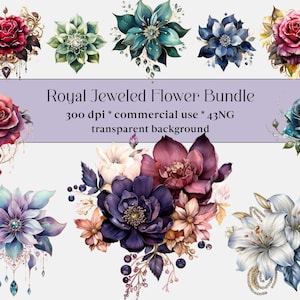 43 PNG Aquarel Royal Flowers Clipart, Fantasy Floral Clip Art, Magical Flower bundel, Jeweled Flower png, Royal Fantasy Aquarel Rozen