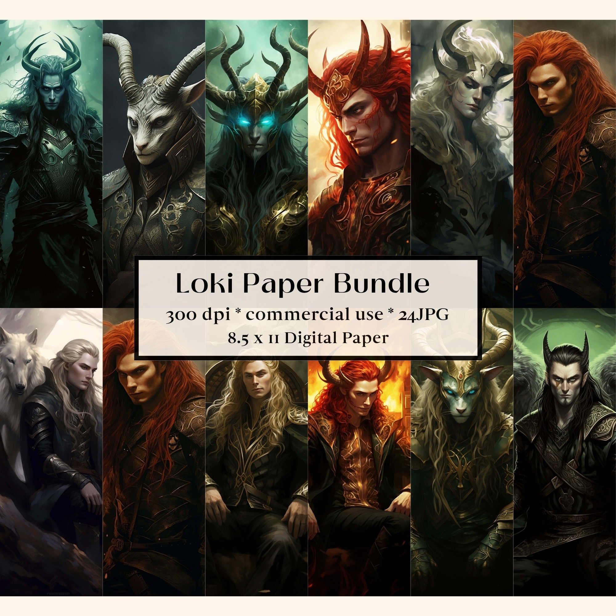 24 Loki Digital Paper, Norse God of Mischief, JPG for Book of