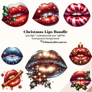 25 Weihnachtslippen Clipart Bundle, festliche Lippen Sublimationsdesigns für Feiertage. Weihnachts Clipart PNG, Elegante Weihnachten, Mund Clipart