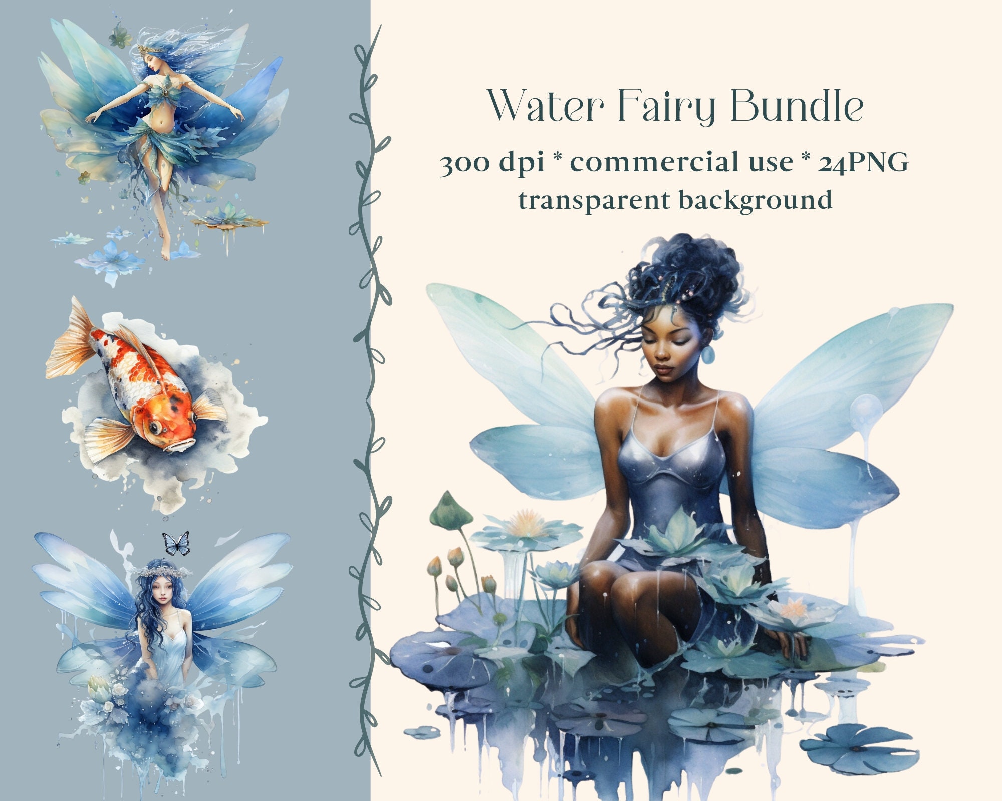 36 PNG Watercolour Underwater Fairy Clipart, Ocean Aqua Fairy Clip Art,  Fairies Png, Fairy Sublimation, Under the Sea Mermaid Theme Bundle 