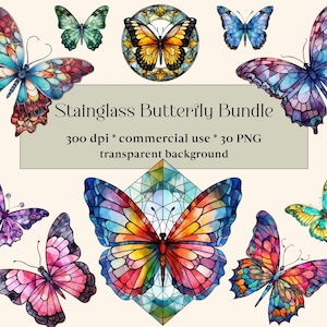 30 Glasschmetterlinge Clipart - Fantasy Clip Art Grafiken und Collage Sheets für Altered Art oder Junk Journals, Monarchfalter