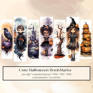 23 süße Halloween Lesezeichen Designs, druckbare Lesezeichen digitaler Download, Sublimieren, drucken und schneiden, Lesezeichen Bundle, Kürbis, Rabe, magisch