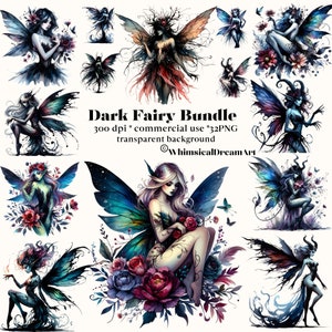 32 aquarel gotische fee clipart, mooie feeën bundel, aquarel feeën PNG, donkere Faerie magie, magische sprookjesachtige illustraties