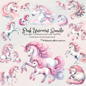 29 schattige aquarel roze Eenhoorn clipart, Floral Unicorn illustraties, Fantasy Unicorn PNG, Magic Kawaii graphic, mystieke kunst, Unicorn verjaardag