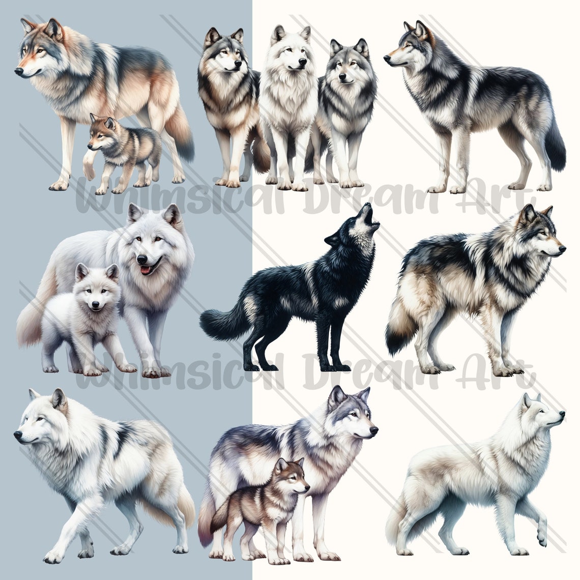 46 Wolf PNG Collection , Watercolor Wolves Pack, Wolf Pack, Wolf ...
