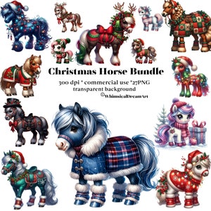 27 Weihnachten Ponys PNG Sammlung, Pferd Clipart Set, Aquarell Pferd Sublimation Designs, festlich, Urlaub, Western, Tiere auf dem Bauernhof, Bundle