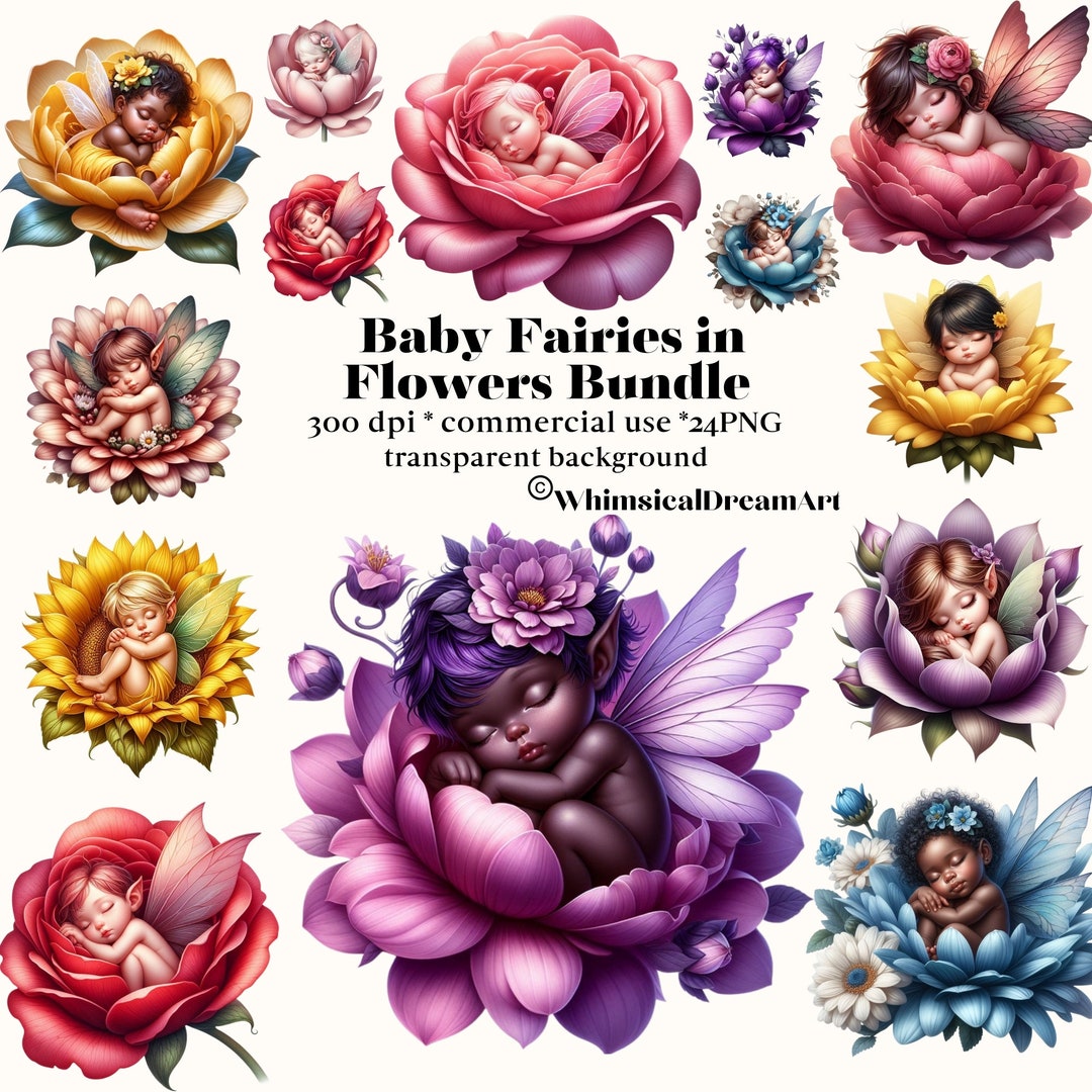 24 Watercolor Baby Floral Fairy Clipart PNG, Beautiful Fairies Bundle ...