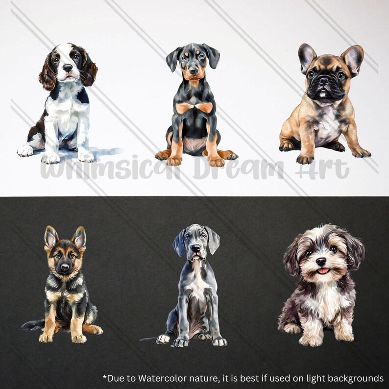 40 Watercolor Cute Puppies Clipart PNG Bundle, Baby Animal, Puppy Dog ...