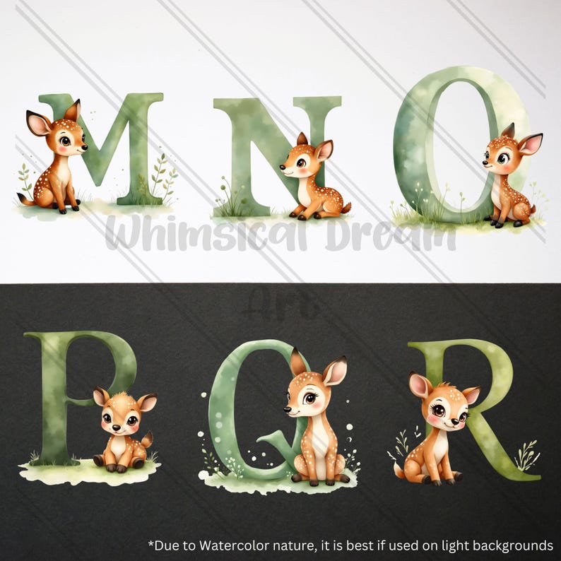 Sage Green Deer Nursery Alphabet PNG, Monogram Deer Sublimation, 26 ...
