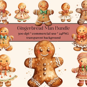 24 clipart de homem-biscoito em aquarela, cartões de Natal, inverno, férias, pão de mel, festivo, download digital, pacote de impressão, arte de diário,