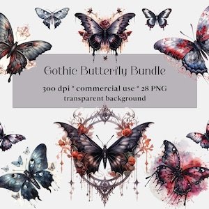 28 Gothic Schmetterlinge und Motte Clipart - dunkel Fantasy Clip Art Grafik für Altered Art oder Junk Journals, Schwarz und Rot Schmetterling, exotisch