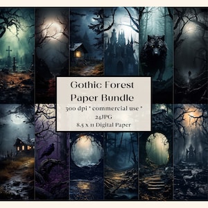 24 Gothic Forest Landscape Digital Paper, Enchanted Dark Forest Background, Fantasy Landscape Backdrop, Fantasy Backdrop, Junk Journal Scary