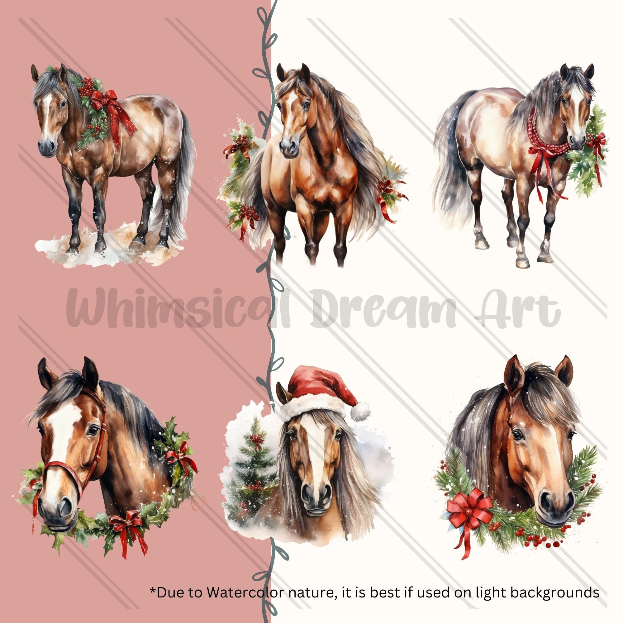 29 Christmas Horse PNG Collection, Clipart Set, Watercolor Sublimation ...