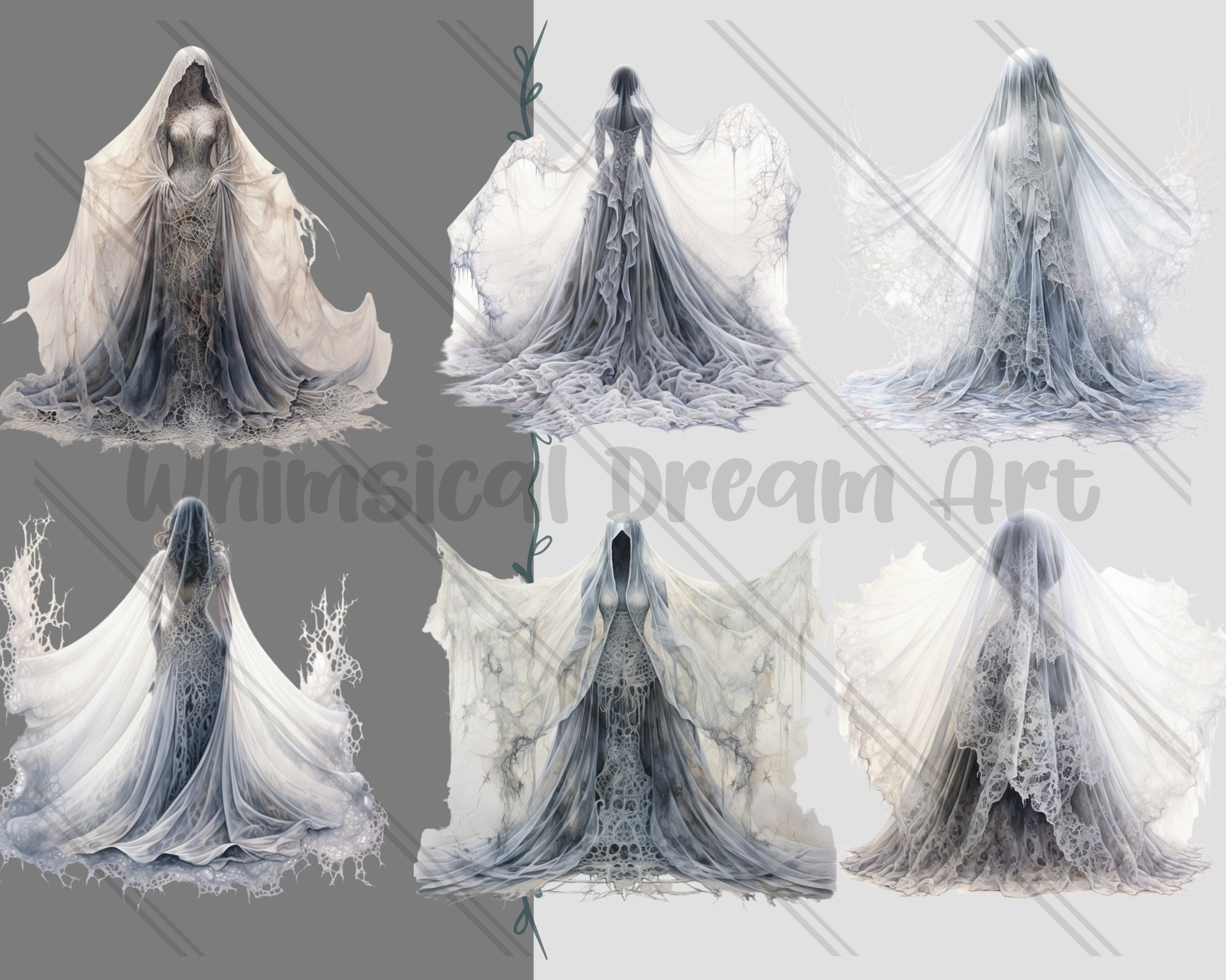 24 Watercolour Ghost Bride Clipart Images, Spooky Clipart, Digital ...