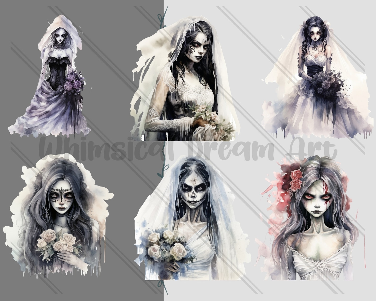 24 Watercolour Ghost Bride Clipart Images, Spooky Clipart, Digital ...