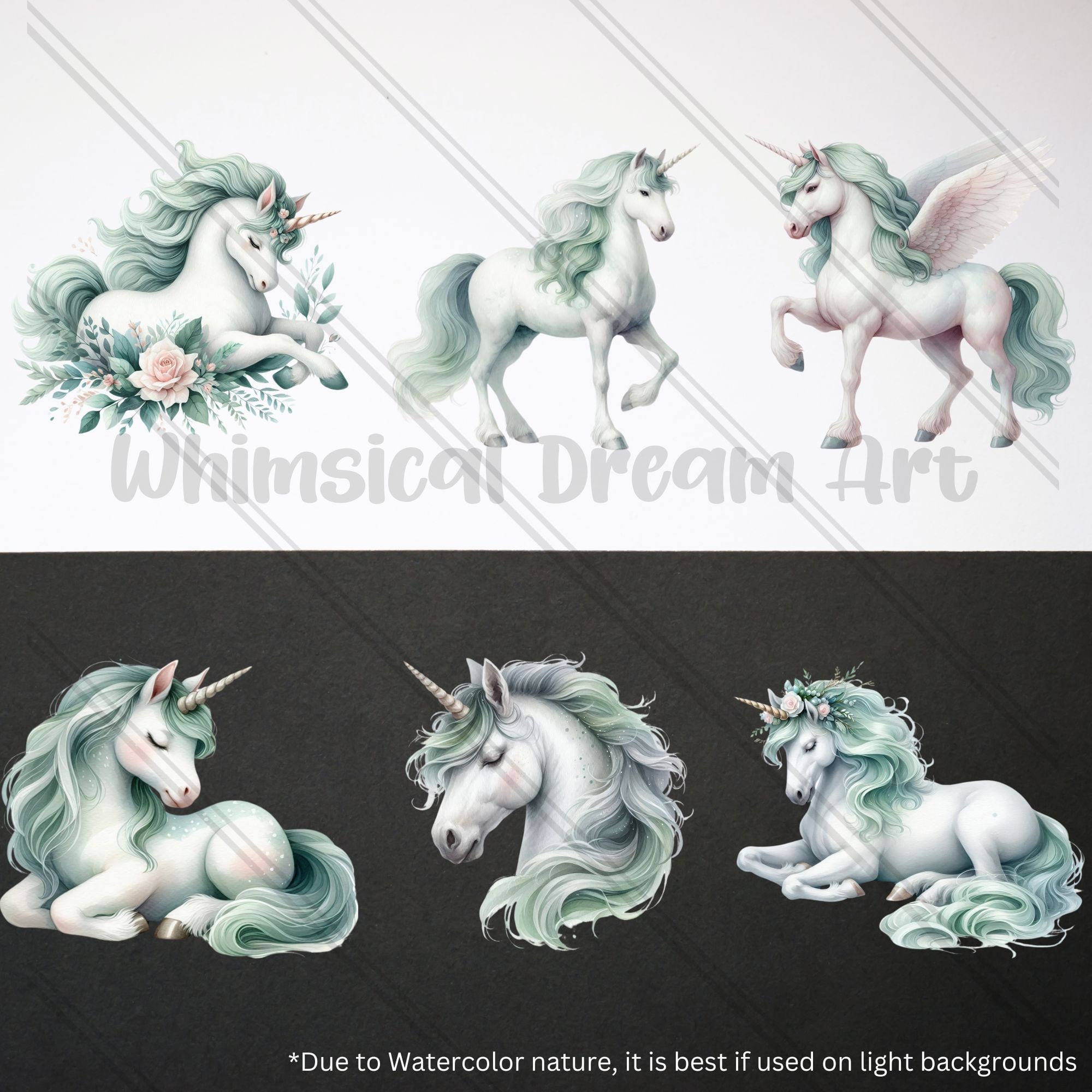 12 Watercolor Cute Pastel Unicorn Collection Clipart, Spring Flowers ...