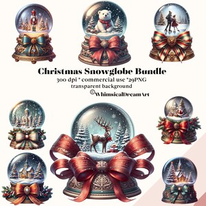 29 set di clipart di palle di neve di Natale, clipart di Natale PNG, decorazioni natalizie eleganti, biglietti di Natale, disegni invernali, scene di festa