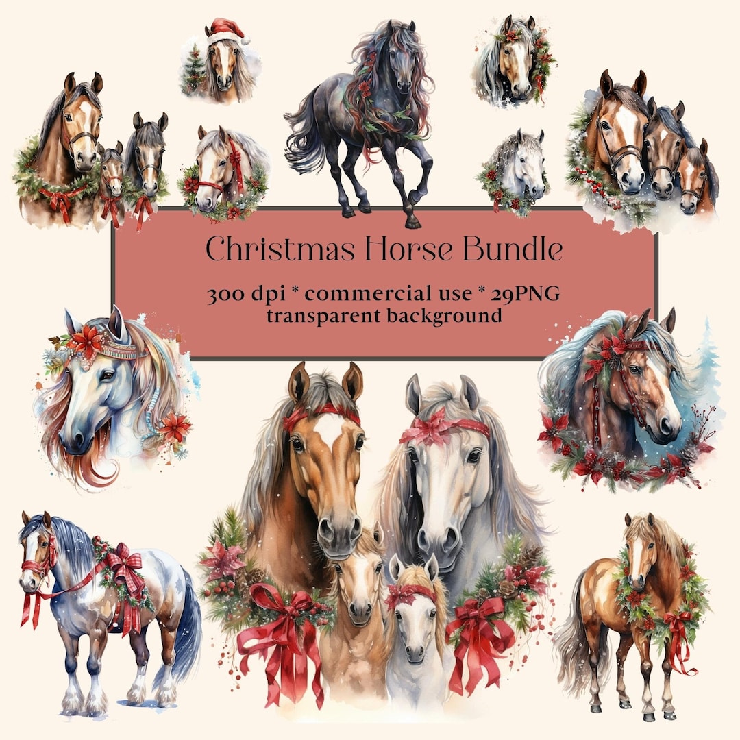 29 Christmas Horse PNG Collection, Clipart Set, Watercolor Sublimation ...