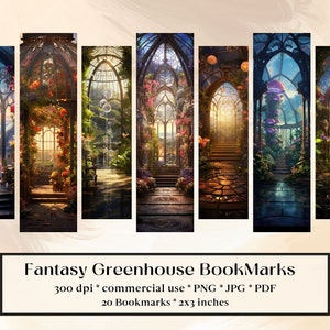 20 Fantasy Greenhouse Bookmark Design, download digital para impressão, Sublimar, imprimir e cortar, pacote de marcadores, Fairy Forest, mágico, botânico