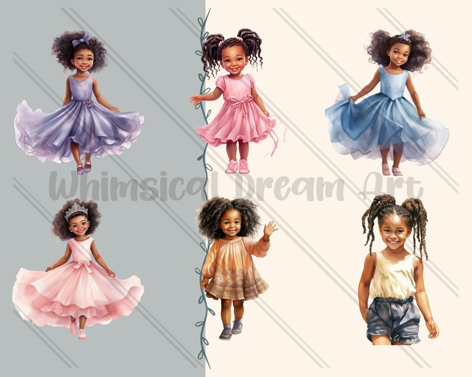 24 PNG Cute Black Girls Watercolor Bundle, Little Black Girl PNG ...
