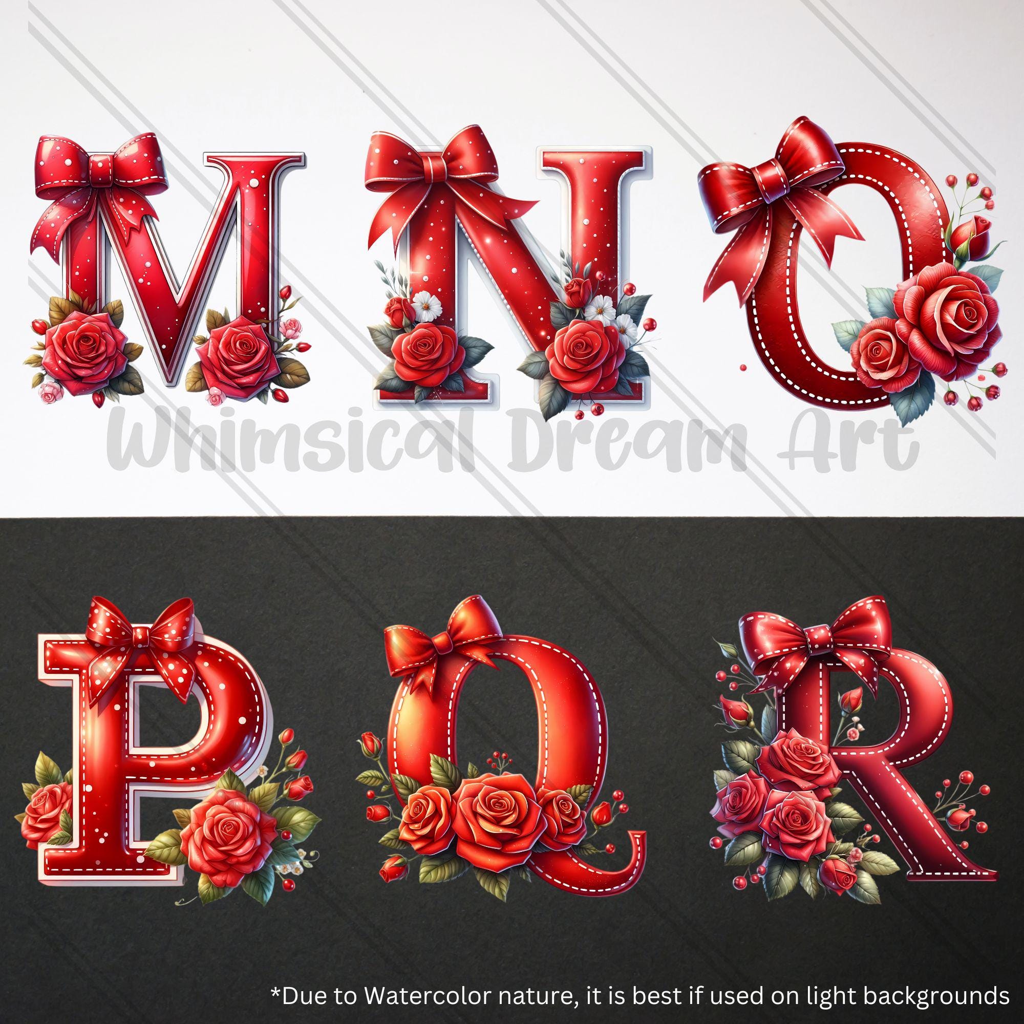 Red Roses Block Letters Red Rose Clipart Decorative Letters, Uppercase Alphabet Set, Watercolor ...