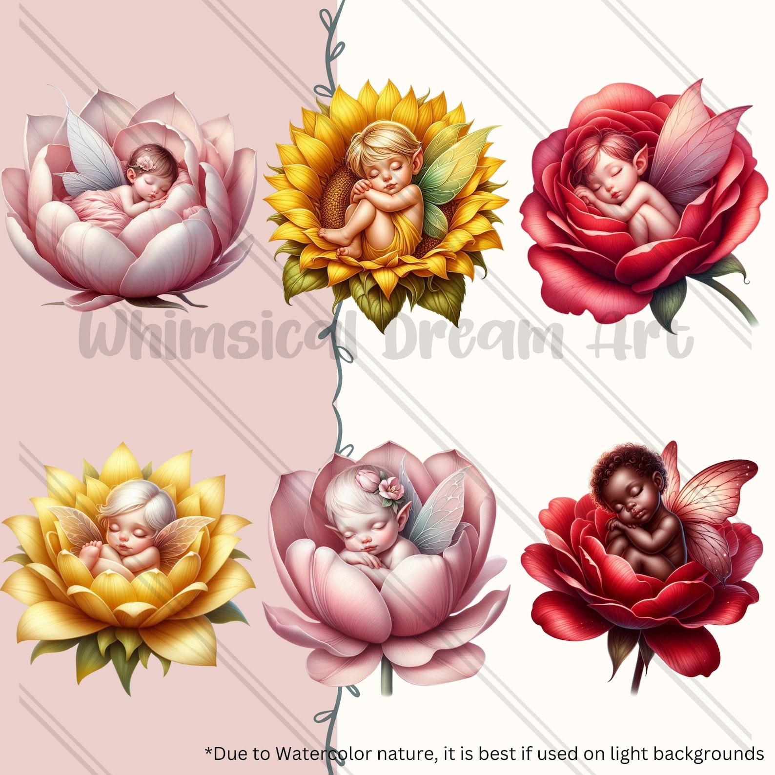 24 Watercolor Baby Floral Fairy Clipart PNG, Beautiful Fairies Bundle ...