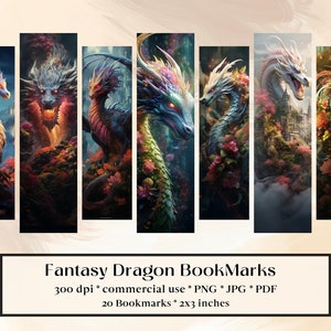 20 Fantasy Dragon Bookmark Designs, Printable Bookmarks digital download, Sublimate, print and cut, Bookmark Bundle, Fairy Forest, Magical
