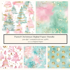 23 Preppy Pink & Mint Christmas Digital Paper Bundle, 12 Seamless Holiday Backgrounds, Pastel Christmas Scrapbook Paper, Commercial Use