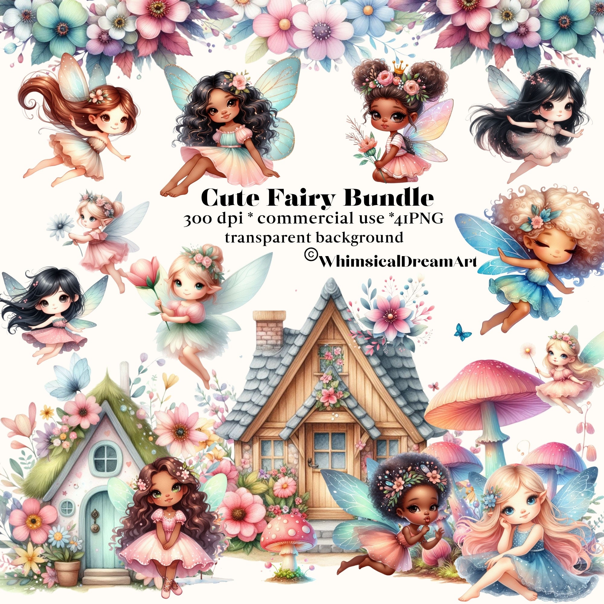41 Cute Fairy Garden Watercolor Clipart, Fairies PNG Clipart, Floral ...