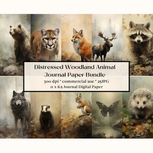 25 Woodland Animal Digital Paper, Forest Printable Pages, Woodland Animals Junk Journal Kit, Junk Journal Paper, Digital Collage Sheet